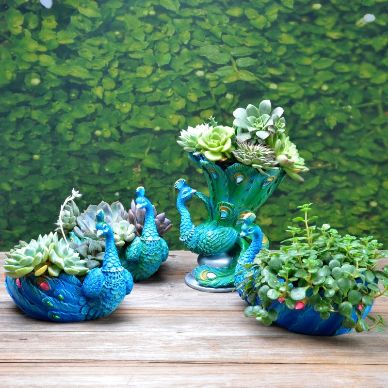 Resin large medium planted succulent peacock pot pot