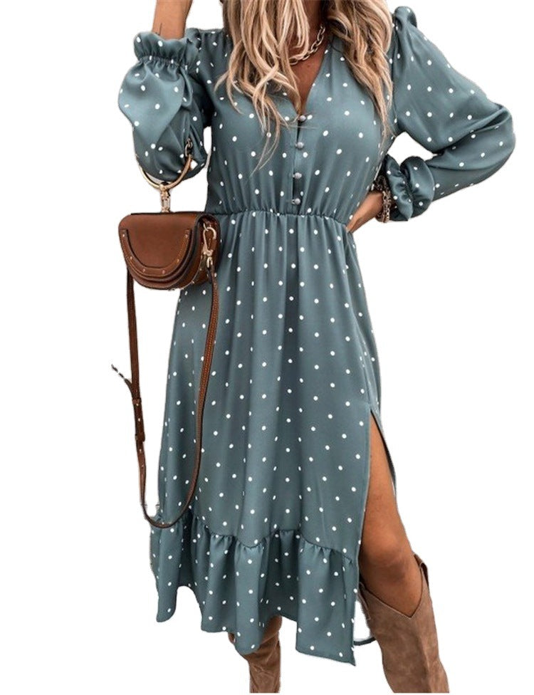 Polka dot su fold print long sleeve dress