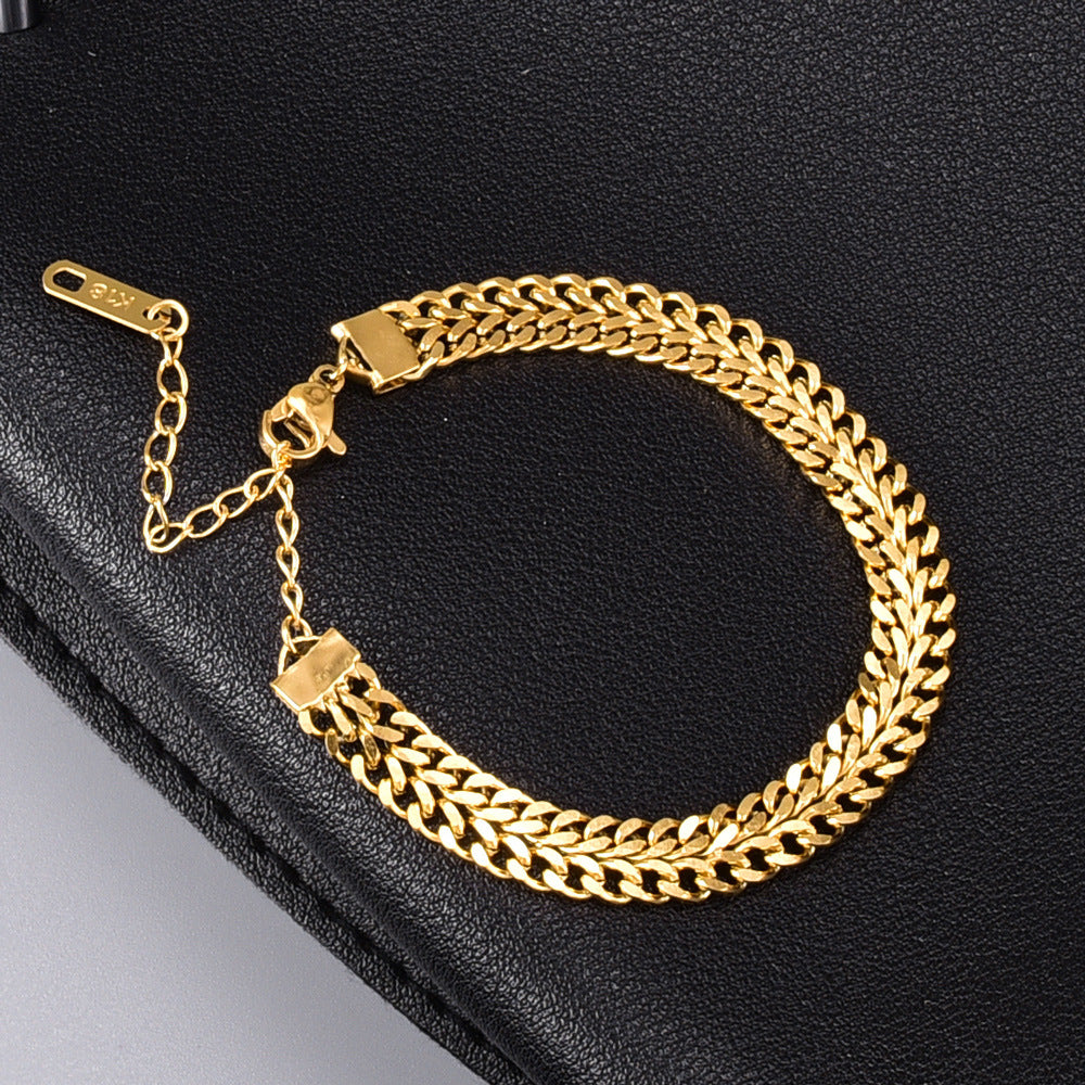 Retro Shuangpin 18K Bracelet Women's Short Design Simple Student