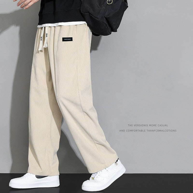 Men's Corduroy Elastic Waist Drawstring Streetwear Jogger Pants with Pockets