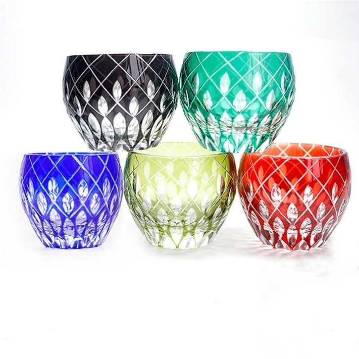 Hand-carved Crystal Glass Whisky Tumbler Double Colored Sake Tumbler