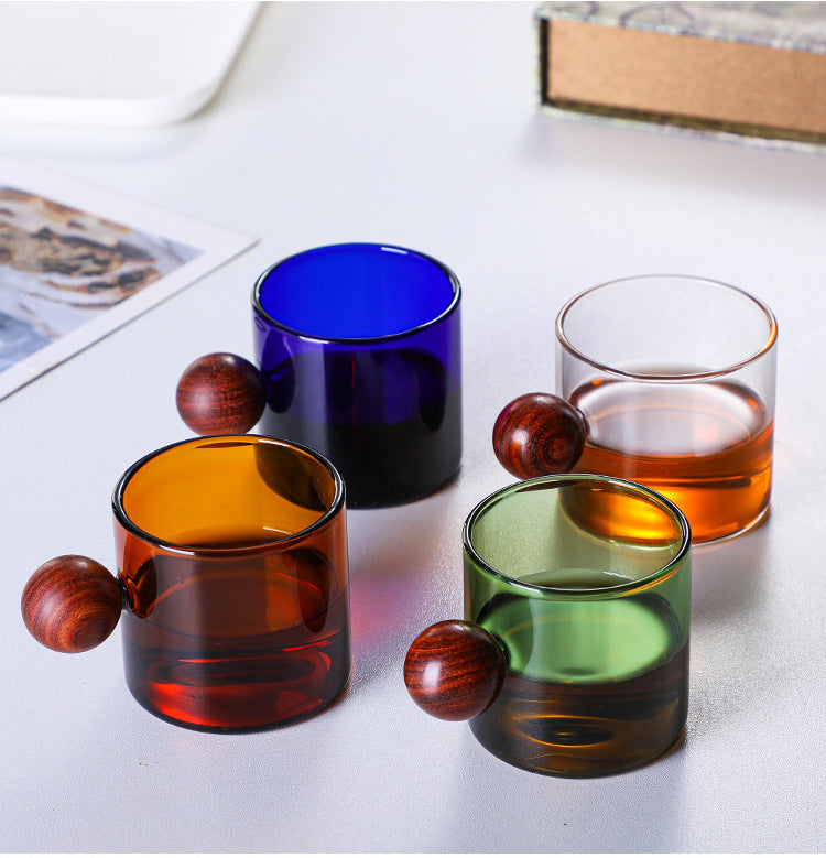 Glass Coffee Cup Stained Glass Cup Glass Tea Cup Coffee Set Glass Individual Cup Wooden handle hot and cold resistance