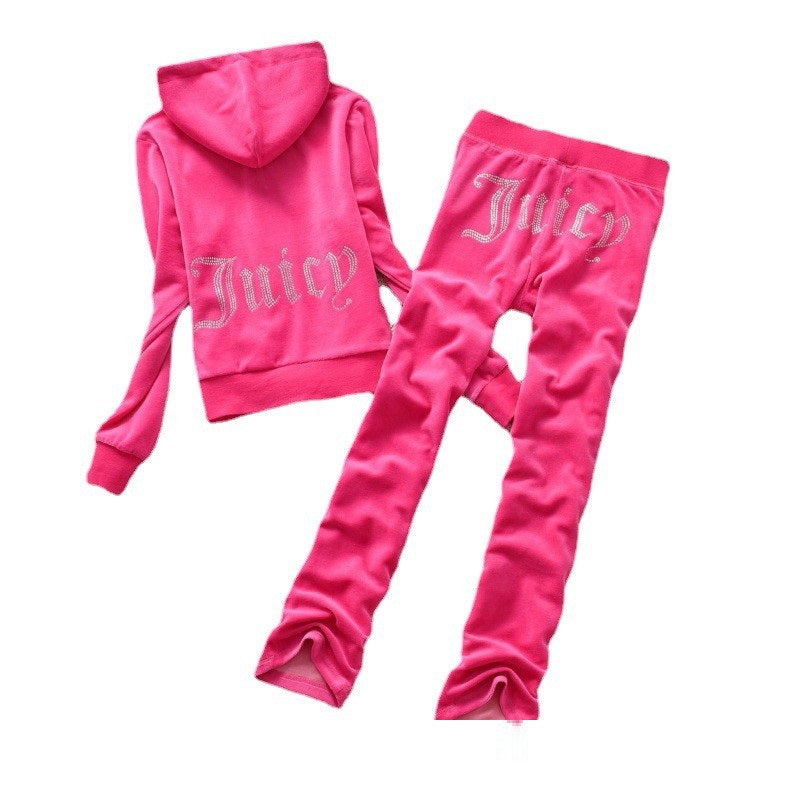 JUICY Tracksuit Women Sweatsuit Velvet Tracksuit Y2K Streetwear Jogging Workout Outfit-Sets