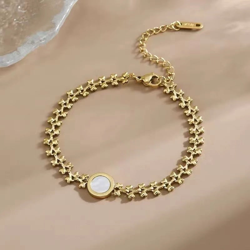 Titanium Steel 18K Gold Fashionable Retro Heart-shaped Shell Wheat Versatile High Sense Temperamental Bracelet Women