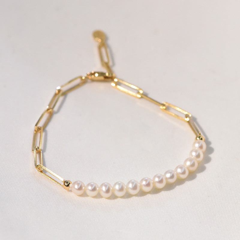 Natural Freshwater Pearl Bracelet In 18k Yellow Gold