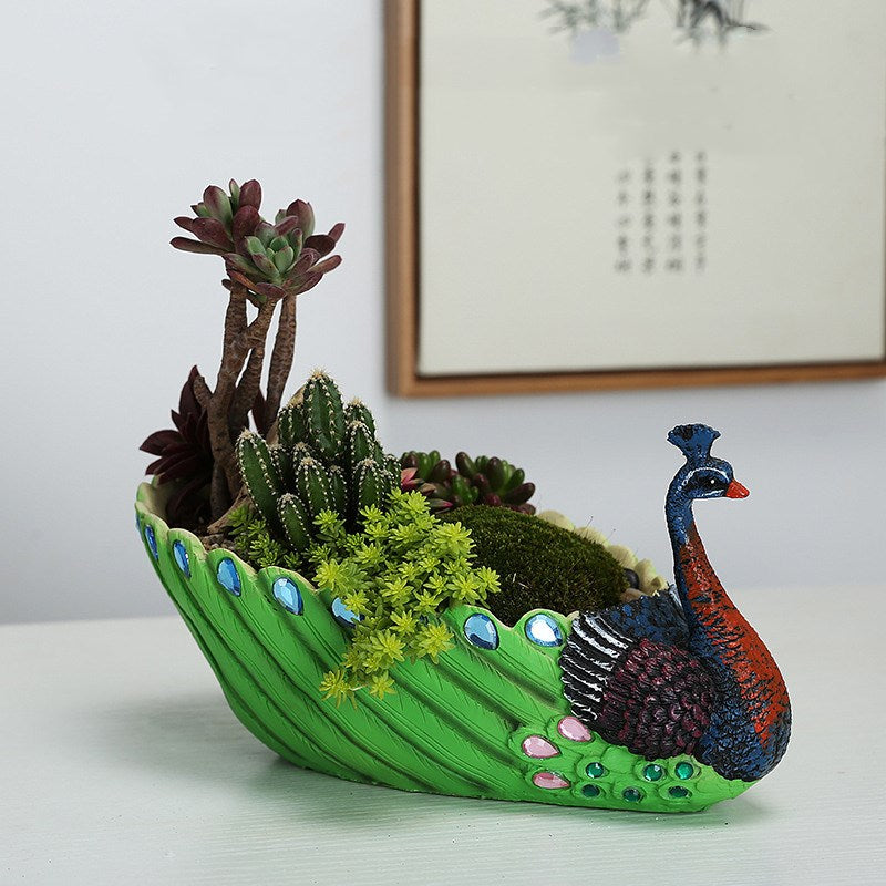 Resin large medium planted succulent peacock pot pot