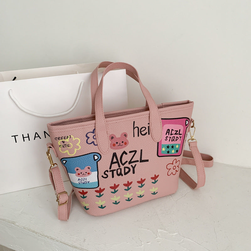 Female cartoon doodle bucket bag