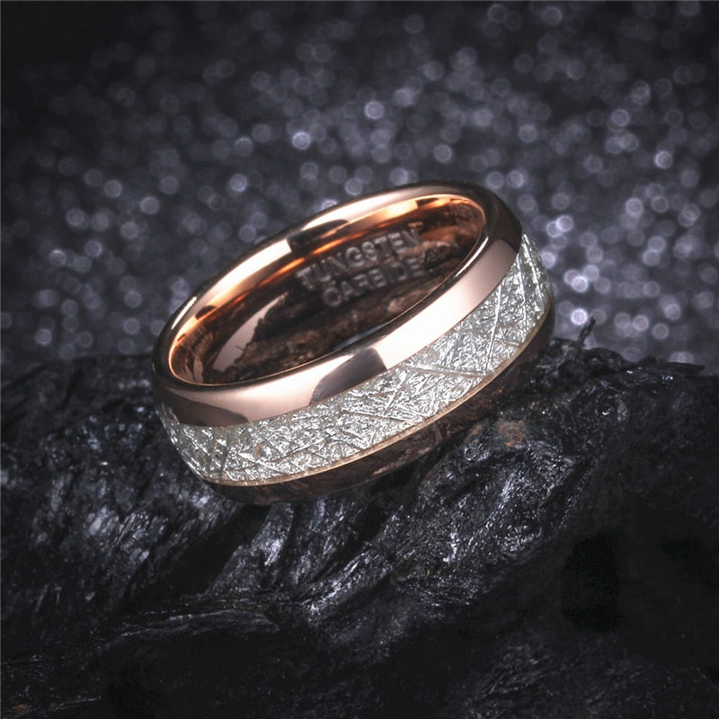 Rose Gold Meteorite her him wedding band