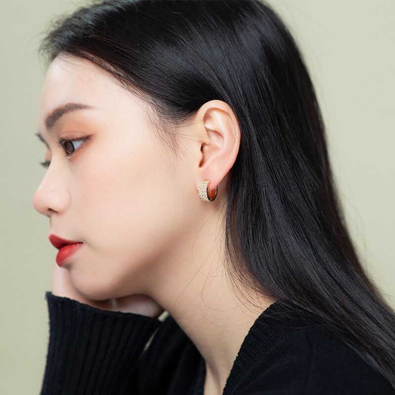 925 Silver Hoop Earrings Ear Clip Female Rhinestone Earrings