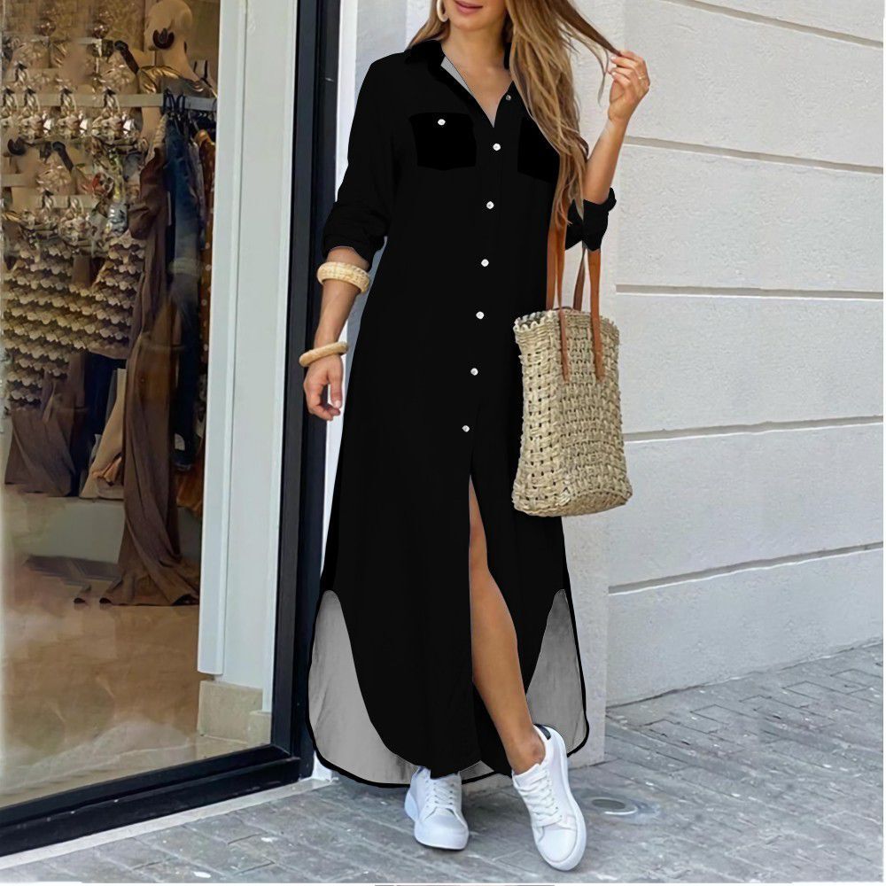 Fashion Sleeve Candy Color Shirt Long Dress