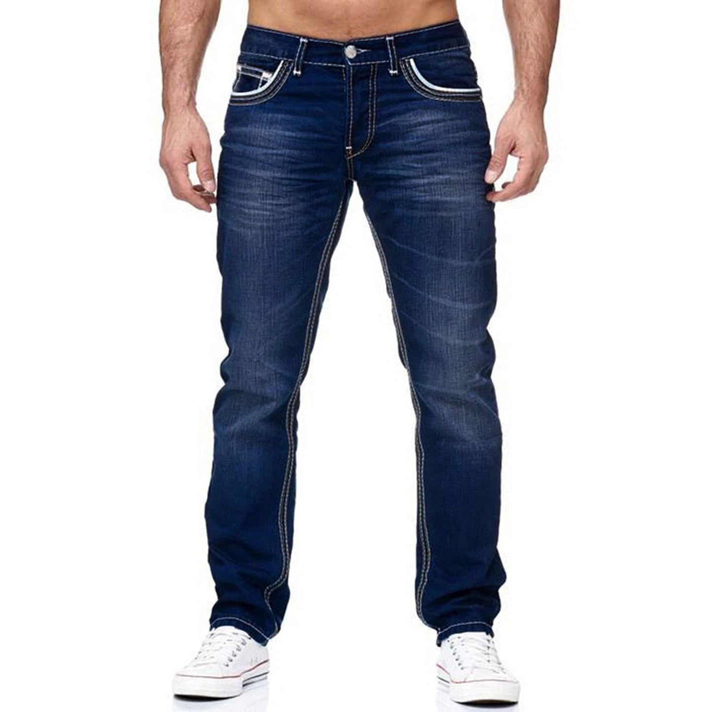 Men Jeans With Pockets Straight Pants Business Casual Daily Streetwear Trousers Men's Clothing