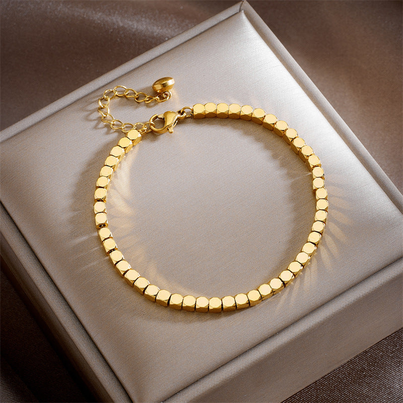 Double-layer Twin Chain Pearl Round Bracelet