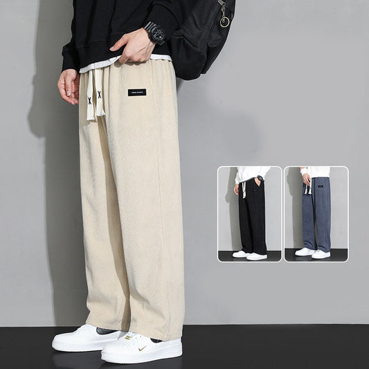 Men's Corduroy Elastic Waist Drawstring Streetwear Jogger Pants with Pockets