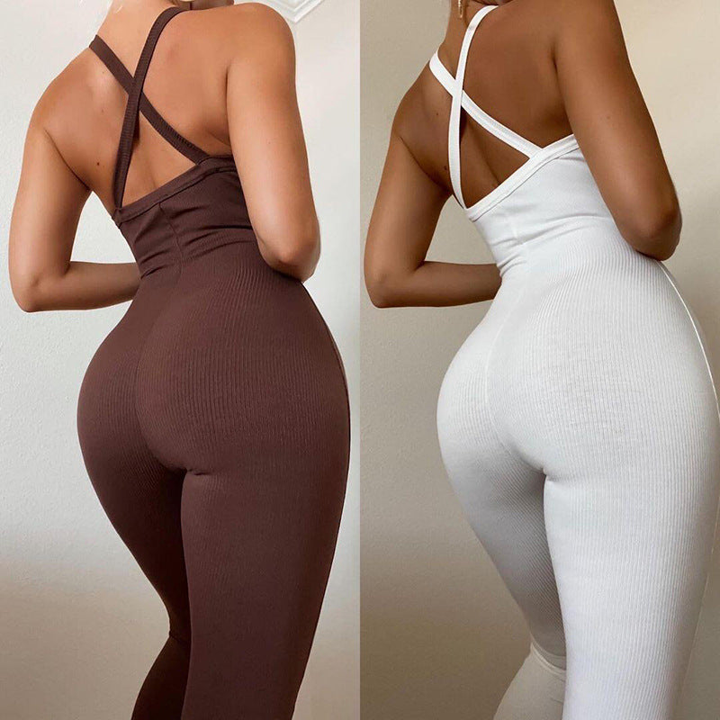 Low-cut Sling Slim High Waist Hip Lift Sports One Piece Pants