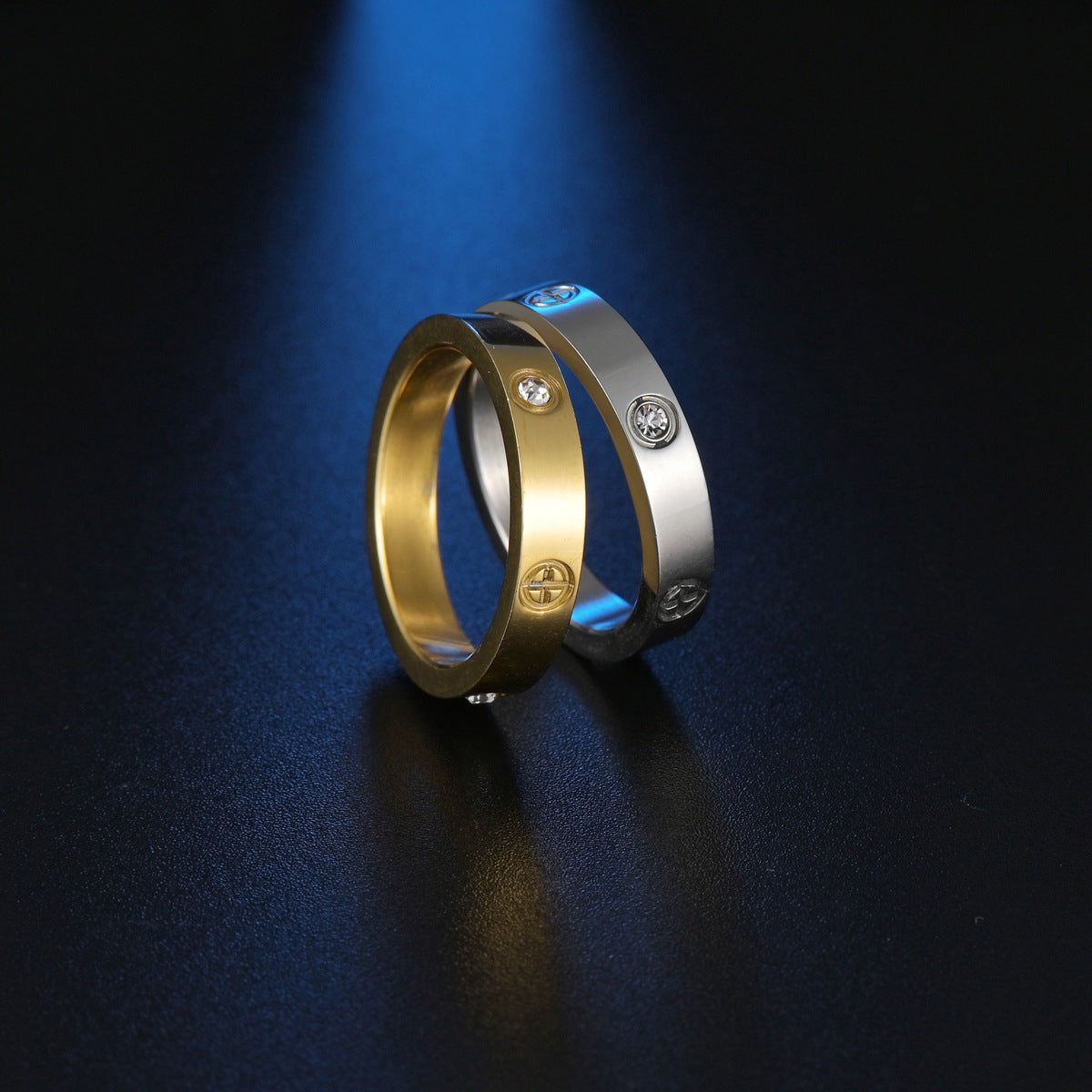 Men's And Women's Six Diamond One Line Titanium Steel Ring