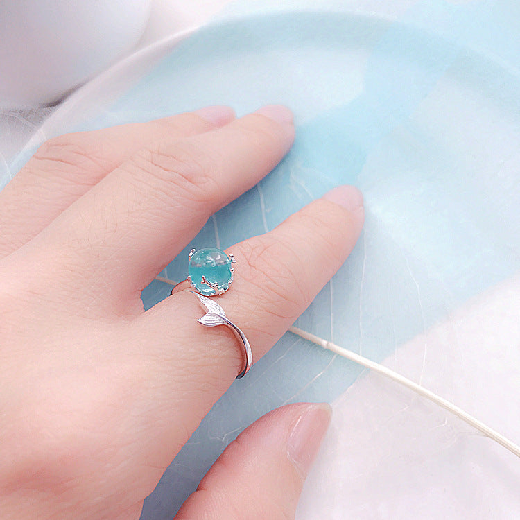 Mermaid Lovers - 925 Sterling Silver Blue Crystal Mermaid Ring