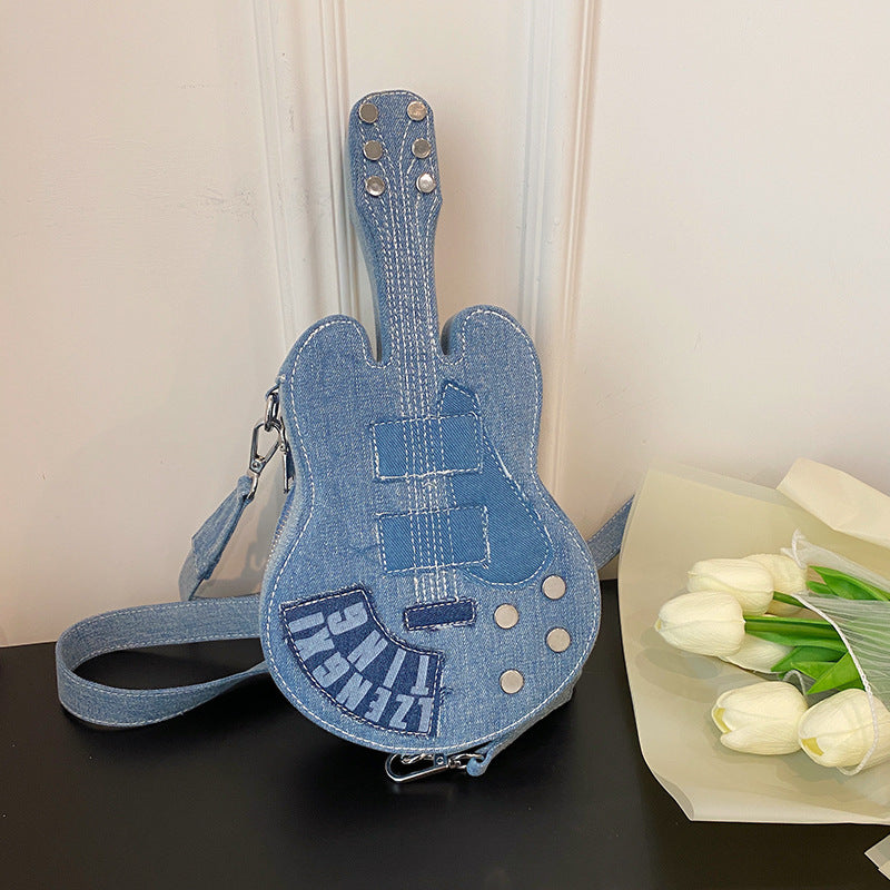 Women's Creative Fashion Denim Guitar Shape Shoulder Crossbody Bag