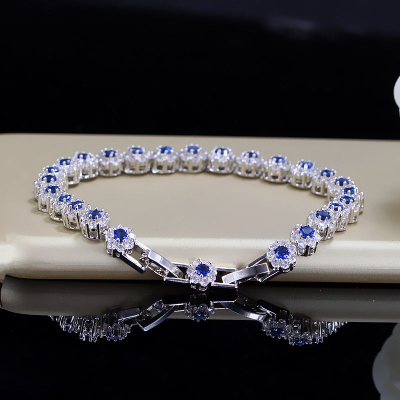 Zircon flower halo bracelet sterling silver