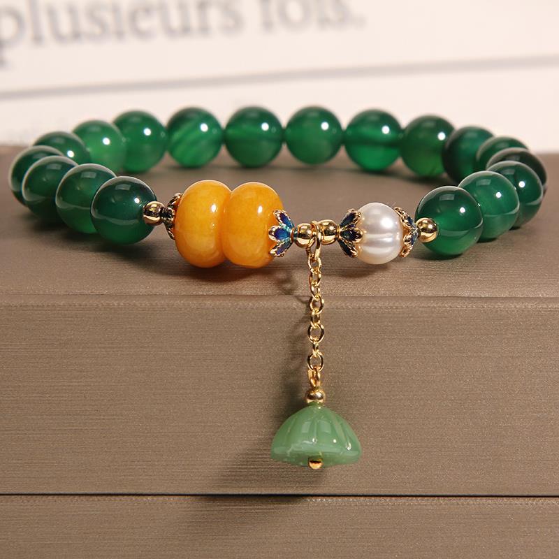 Small Design Women's Simple Jade Bracelet Pulsera Ágata y Loto – Forestière