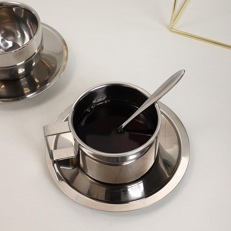 Stainless Steel Coffee Set Suit 4 set of spoon, cup and saucer