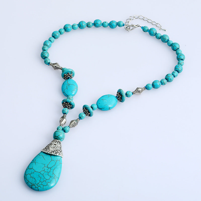 Bohemian Turquoise Drop Pendant Short Necklace