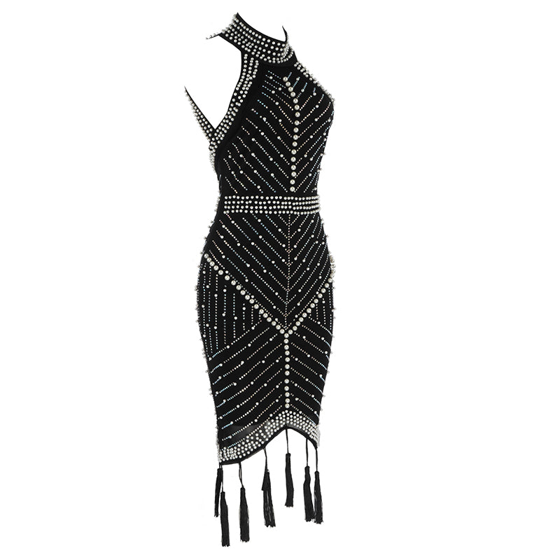 Wynter Dress - Iconic Look High neck sleeveless beaded fringe skirt