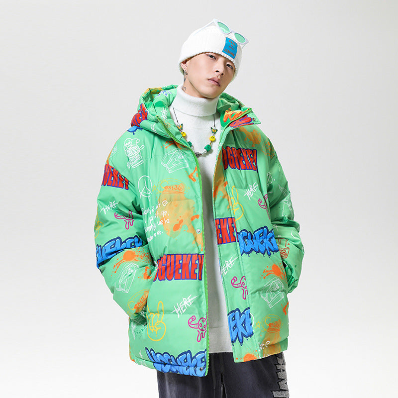 Douyin Graffiti Design Hooded Cotton Jacket