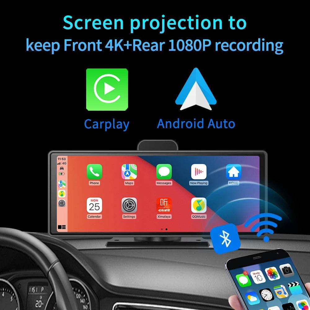 Smart Screen Front And Back Dual Recording 1080P Streaming Media Mobile Phone Projection Carplay Recorder