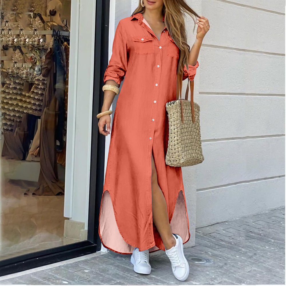 Fashion Sleeve Candy Color Shirt Long Dress