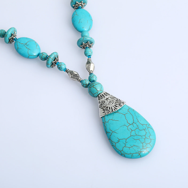 Bohemian Turquoise Drop Pendant Short Necklace