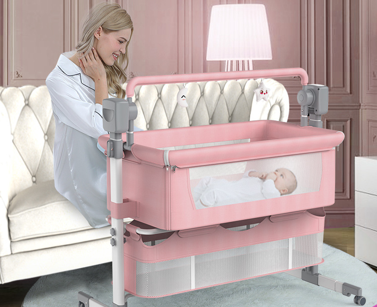 Portable Baby Bed Electric Bassinet Splicing Bed Foldable Newborn Baby Bedside Bed Baby Bed