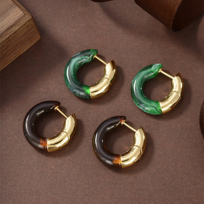 Im not Bottega Veneta gold and Green Earrings 18 gold plate Amber jaspe