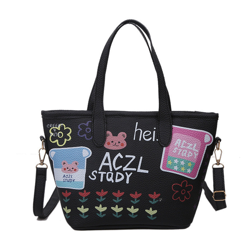 Female cartoon doodle bucket bag