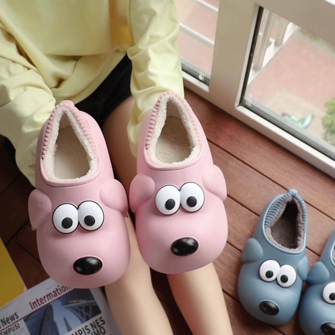 Cute Dog Shoes EVA Winter House Shoes Unisex Fuzzy Slippers