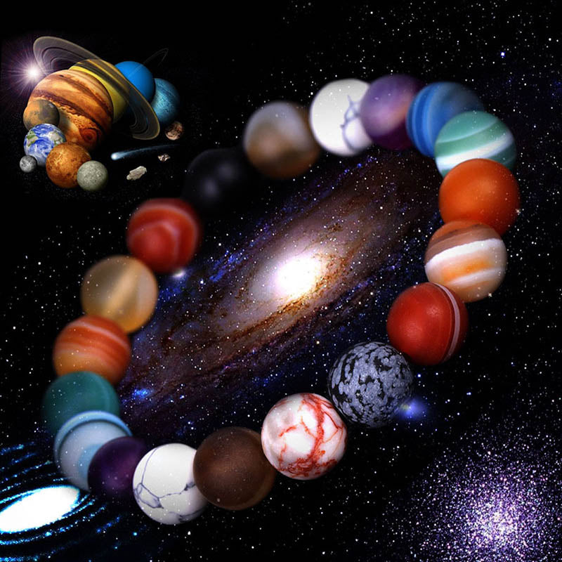 Solar System Eight Stone Planet Bracelet Planets Natural Stone Mala Bead Strand Bracelet For Men Women Handmade Universe Solar Chakra Bracelet Jewelry planet bracelet