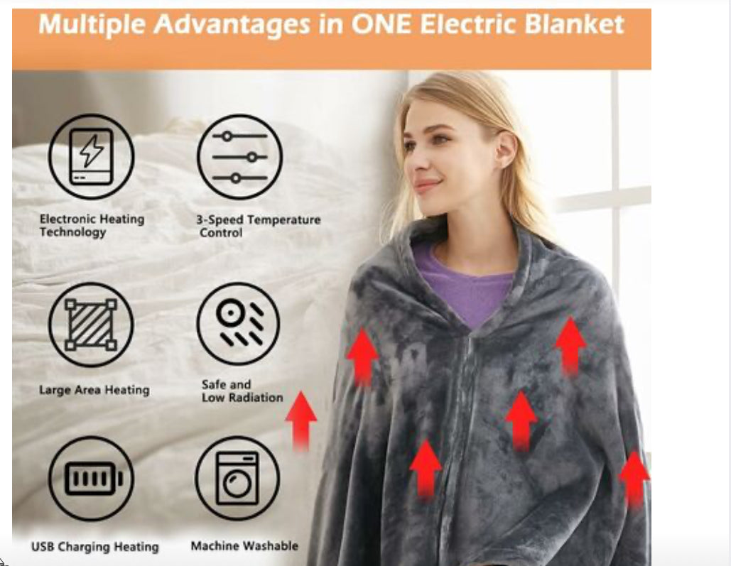 Manta eléctrica - 50 x 60 pulgadas | Manta térmica con 6 configuraciones de calor y 8 de tiempo Plush Heating Blanket