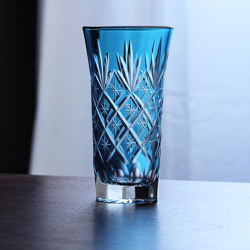 Collection Drinkware Glasses Handcraft Edo-Kiriko (Cut Glass) cristal red ruby and blue carved