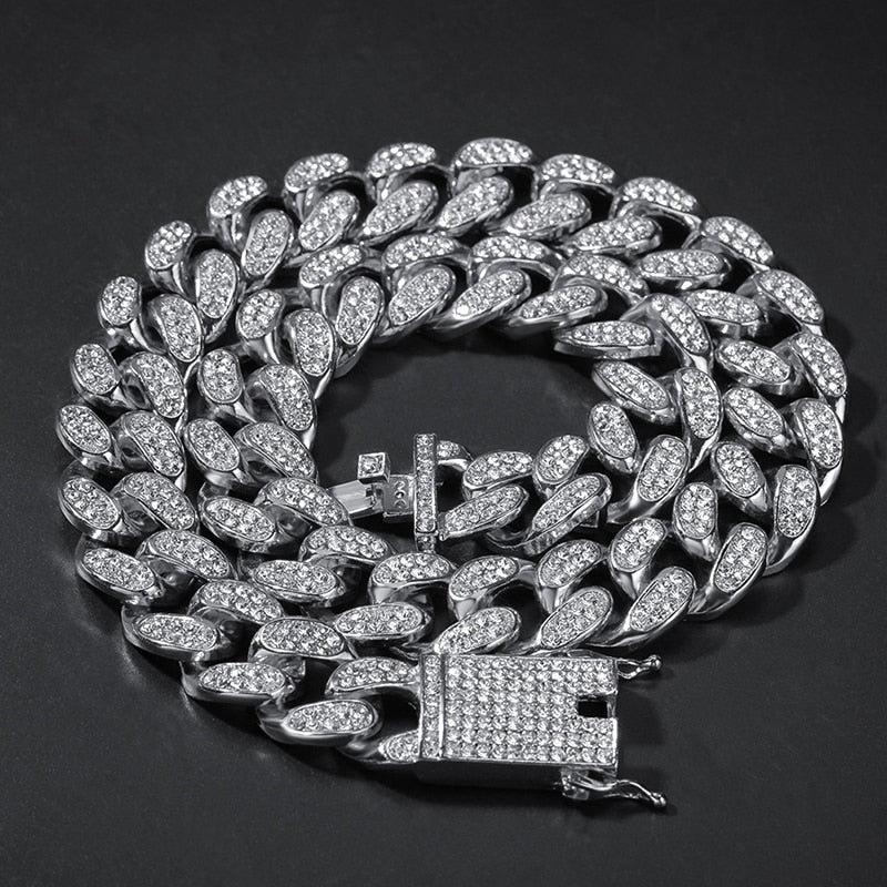 Cuban link necklace 20MM Full Iced Out Paved Rhinestones  Cuban Chain CZ Necklaces For Men Jewelry gold plated