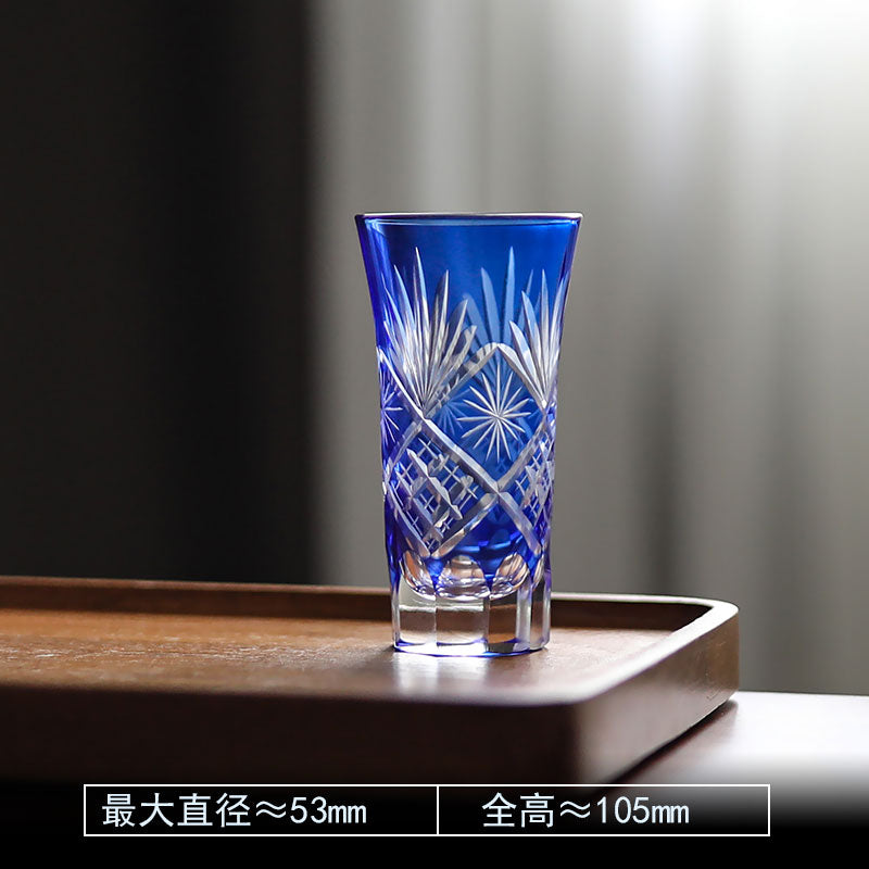 Collection Drinkware Glasses Handcraft Edo-Kiriko (Cut Glass) cristal red ruby and blue carved