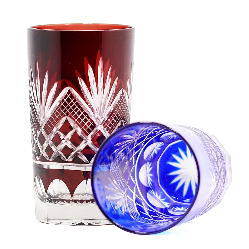 Bohemian Czech Handmade High Quality Hand Cut To Clear Blue cobart Red red rubyCrystal Drinkware Whiskey Glass Wine Glass