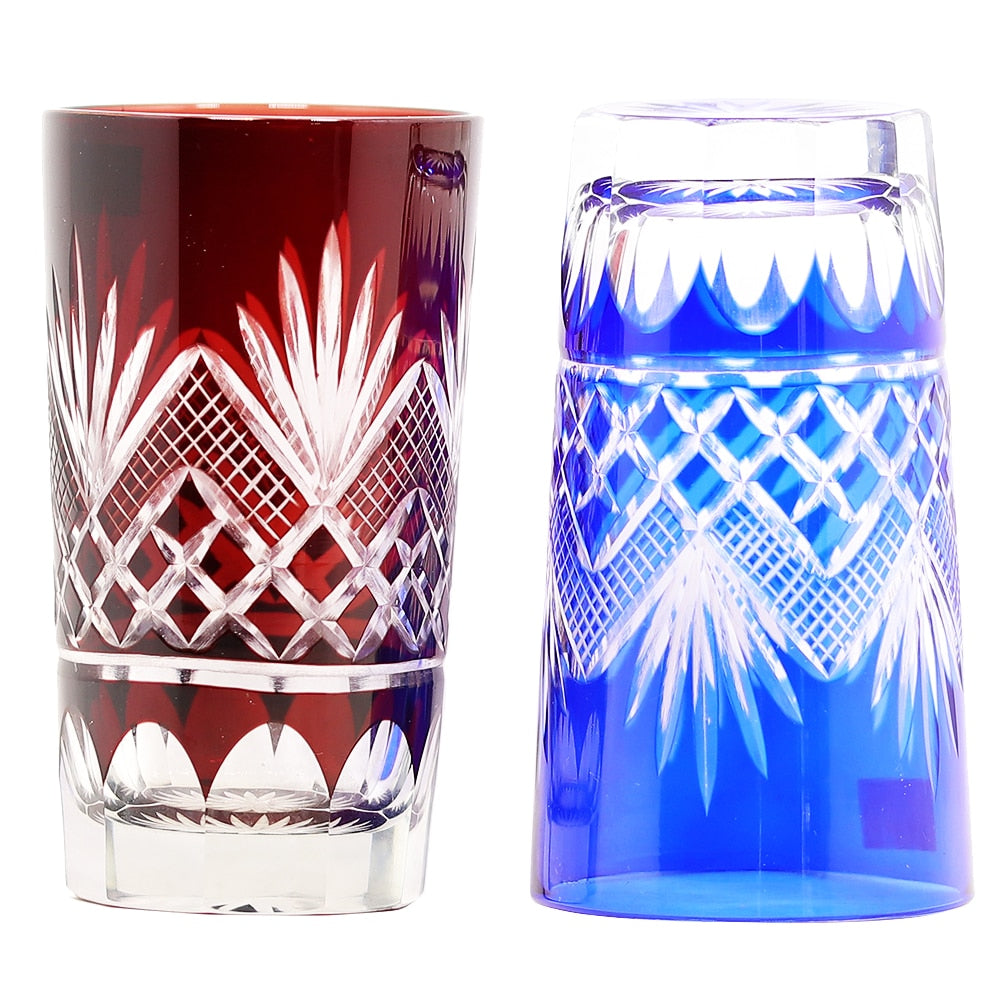 Bohemian Czech Handmade High Quality Hand Cut To Clear Blue cobart Red red rubyCrystal Drinkware Whiskey Glass Wine Glass