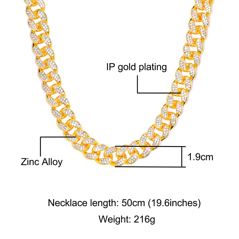 Cuban link necklace 20MM Full Iced Out Paved Rhinestones  Cuban Chain CZ Necklaces For Men Jewelry gold plated