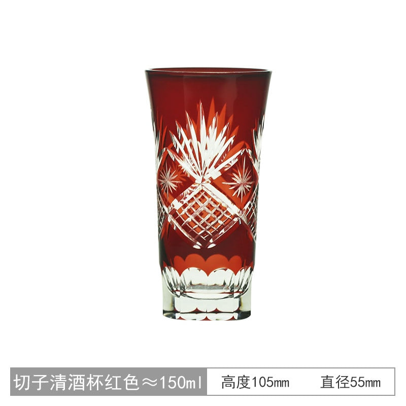 Collection Drinkware Glasses Handcraft Edo-Kiriko (Cut Glass) cristal red ruby and blue carved