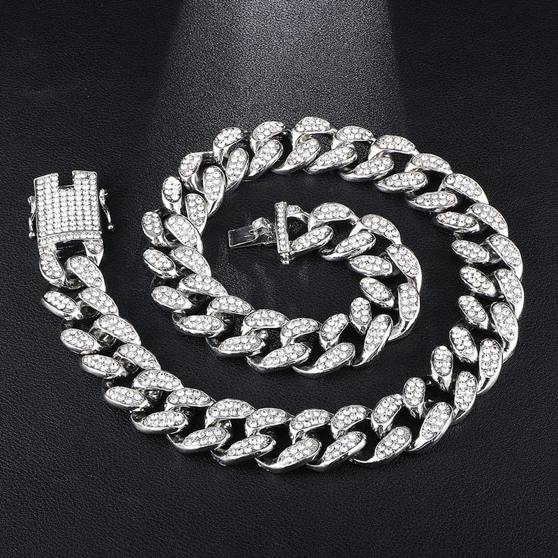 Cuban link necklace 20MM Full Iced Out Paved Rhinestones  Cuban Chain CZ Necklaces For Men Jewelry gold plated