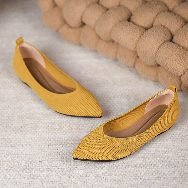 Pointed Toe Shallow Mouth Knitted Woven Flat Pumps Women