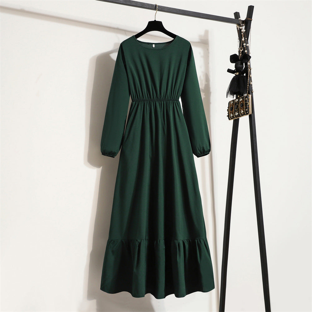 Solid Color Pullover Long Sleeve Waist Dress