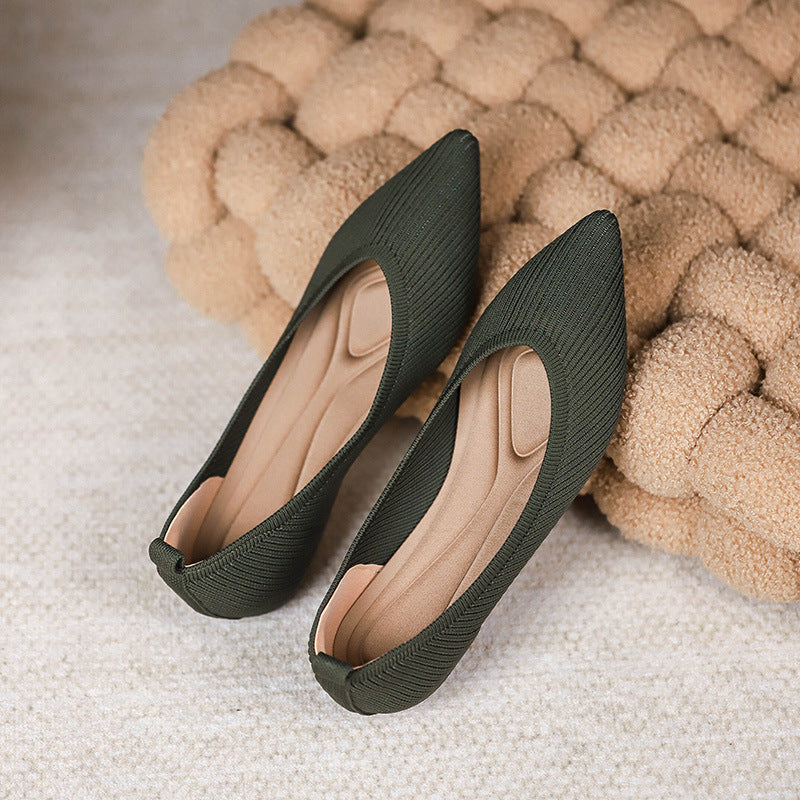 Pointed Toe Shallow Mouth Knitted Woven Flat Pumps Women