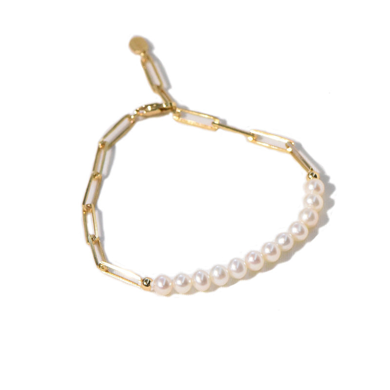 Natural Freshwater Pearl Bracelet In 18k Yellow Gold