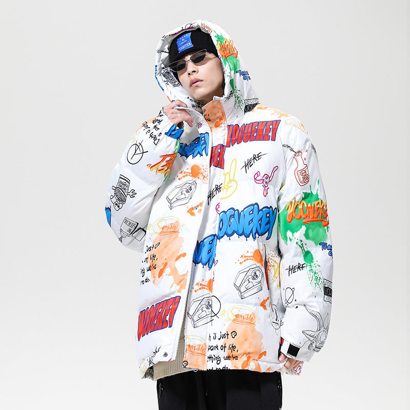 Douyin Graffiti Design Hooded Cotton Jacket