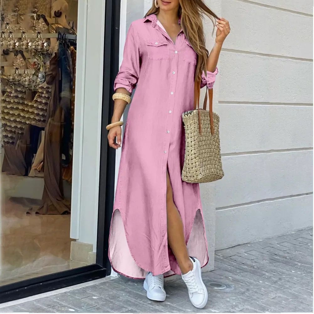 Fashion Sleeve Candy Color Shirt Long Dress